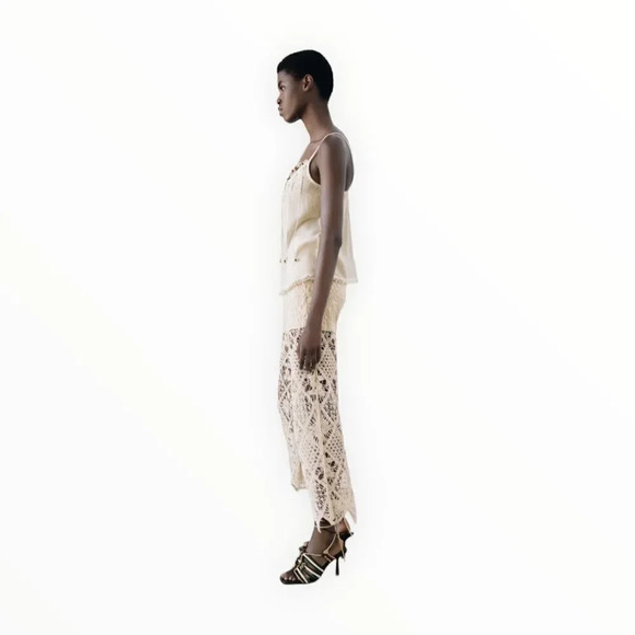 ZARA | Ecru | BEADED COTTON TOP - Picture 8 of 13